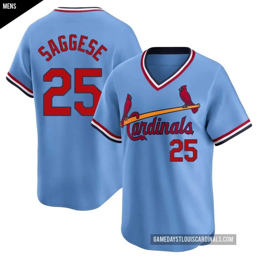 Men's St. Louis Cardinals ＃25 Thomas Saggese Limited Light Blue Cooperstown Collection Jersey