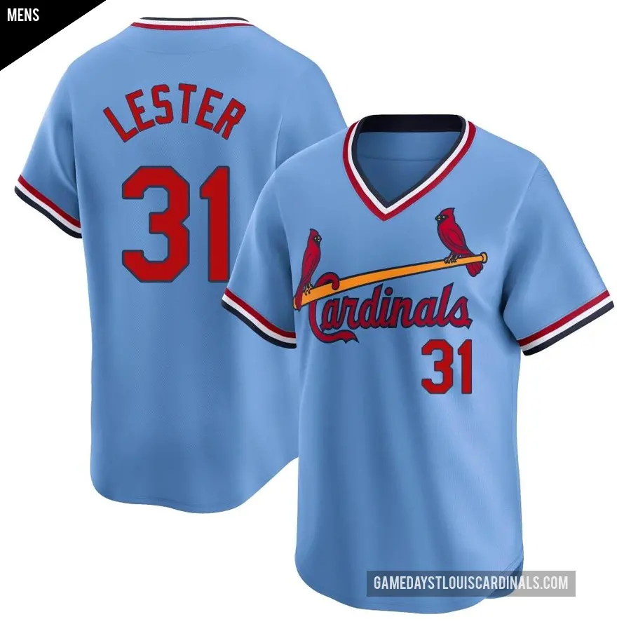 Men's St. Louis Cardinals ＃31 Jon Lester Limited Light Blue Cooperstown Collection Jersey