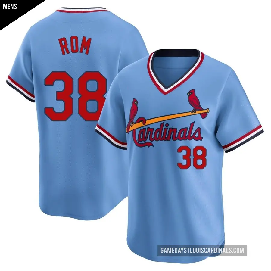 Men's St. Louis Cardinals ＃38 Drew Rom Limited Light Blue Cooperstown Collection Jersey