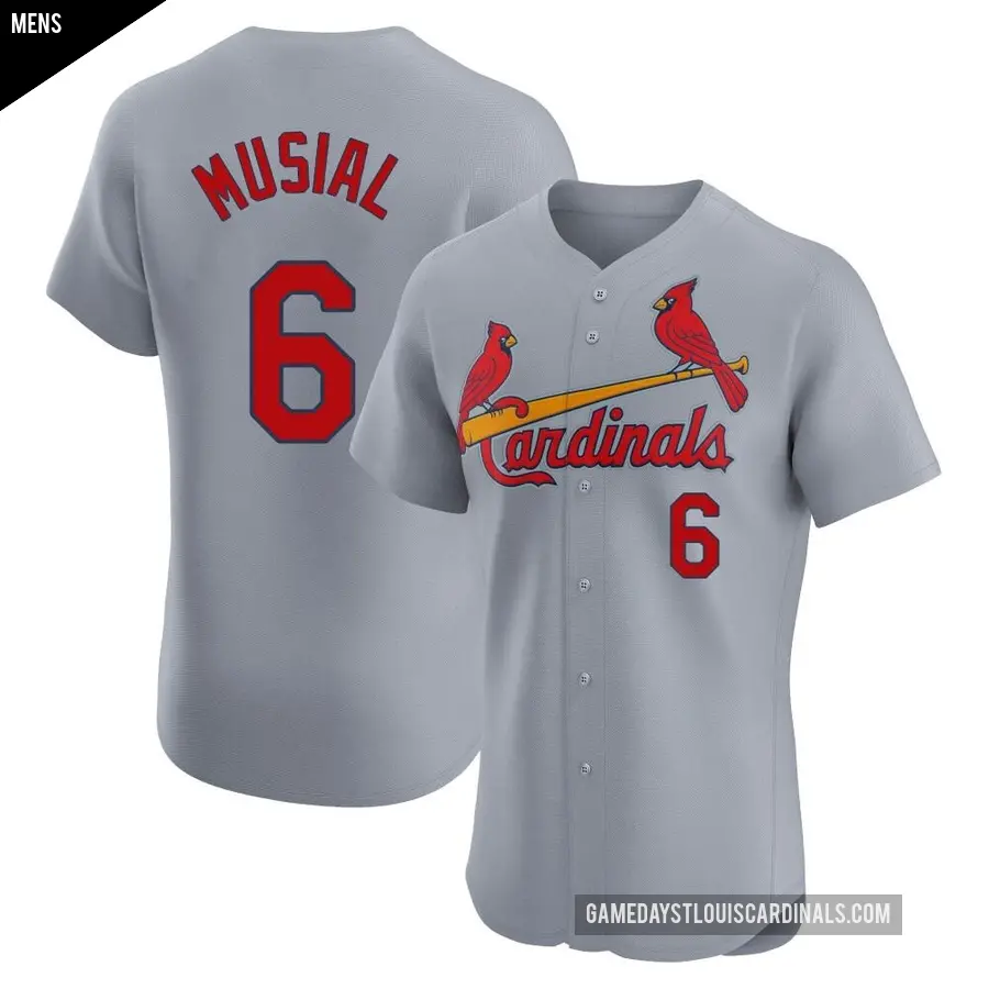 Men's St. Louis Cardinals ＃6 Stan Musial Elite Gray Road Jersey