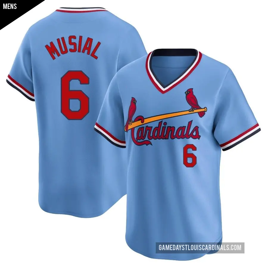 Men's St. Louis Cardinals ＃6 Stan Musial Limited Light Blue Cooperstown Collection Jersey