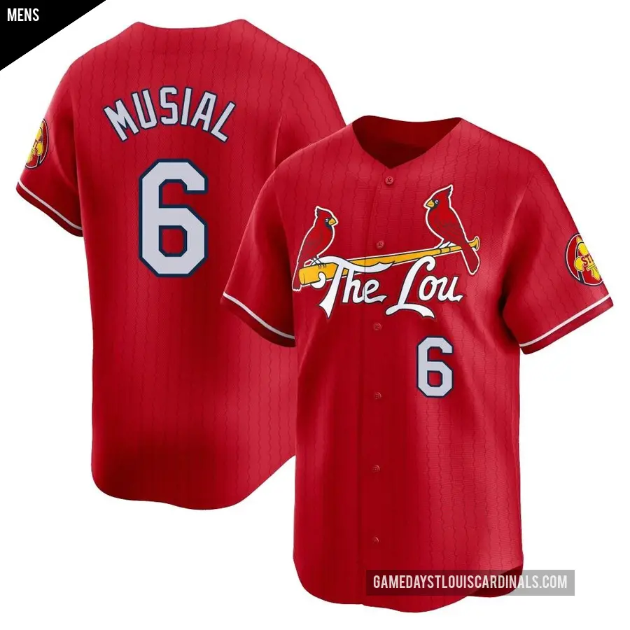 Men's St. Louis Cardinals ＃6 Stan Musial Limited Red 2024 City Connect Jersey