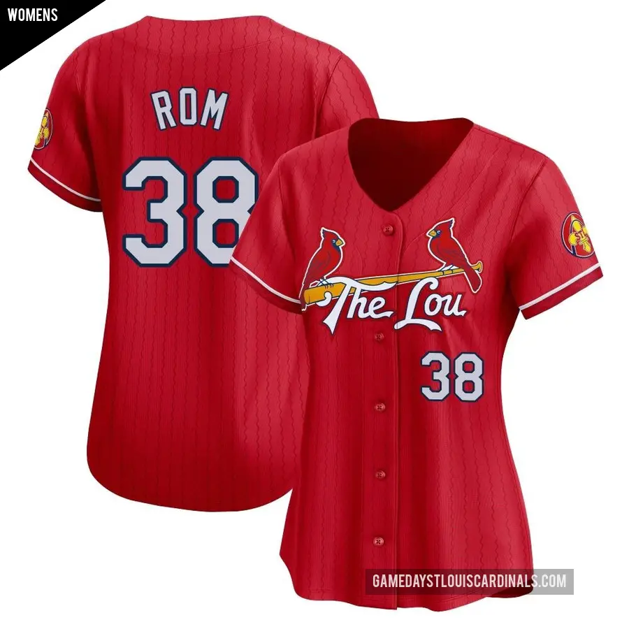 Women's St. Louis Cardinals ＃38 Drew Rom Limited Red 2024 City Connect Jersey