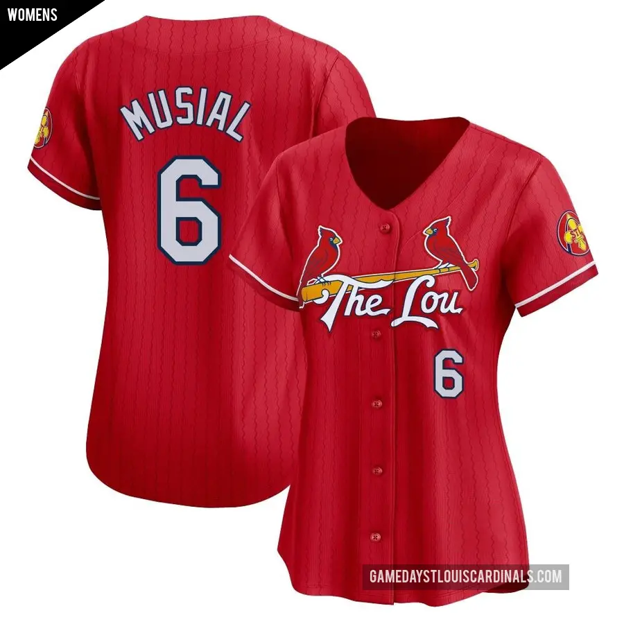 Women's St. Louis Cardinals ＃6 Stan Musial Limited Red 2024 City Connect Jersey