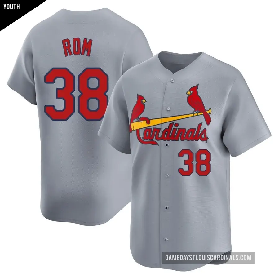 Youth St. Louis Cardinals ＃38 Drew Rom Limited Gray Away Jersey