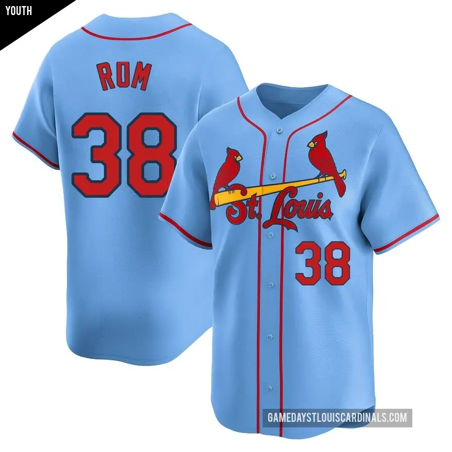 Youth St. Louis Cardinals ＃38 Drew Rom Limited Light Blue Alternate Jersey