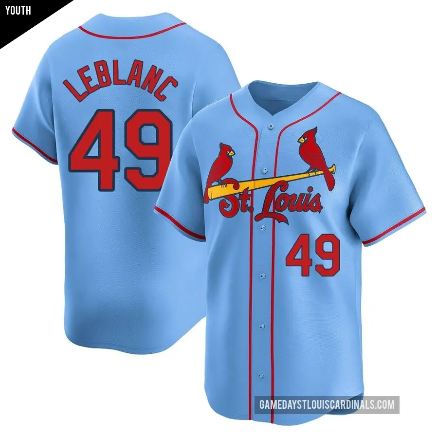 Youth St. Louis Cardinals ＃49 Wade LeBlanc Limited Light Blue Alternate Jersey