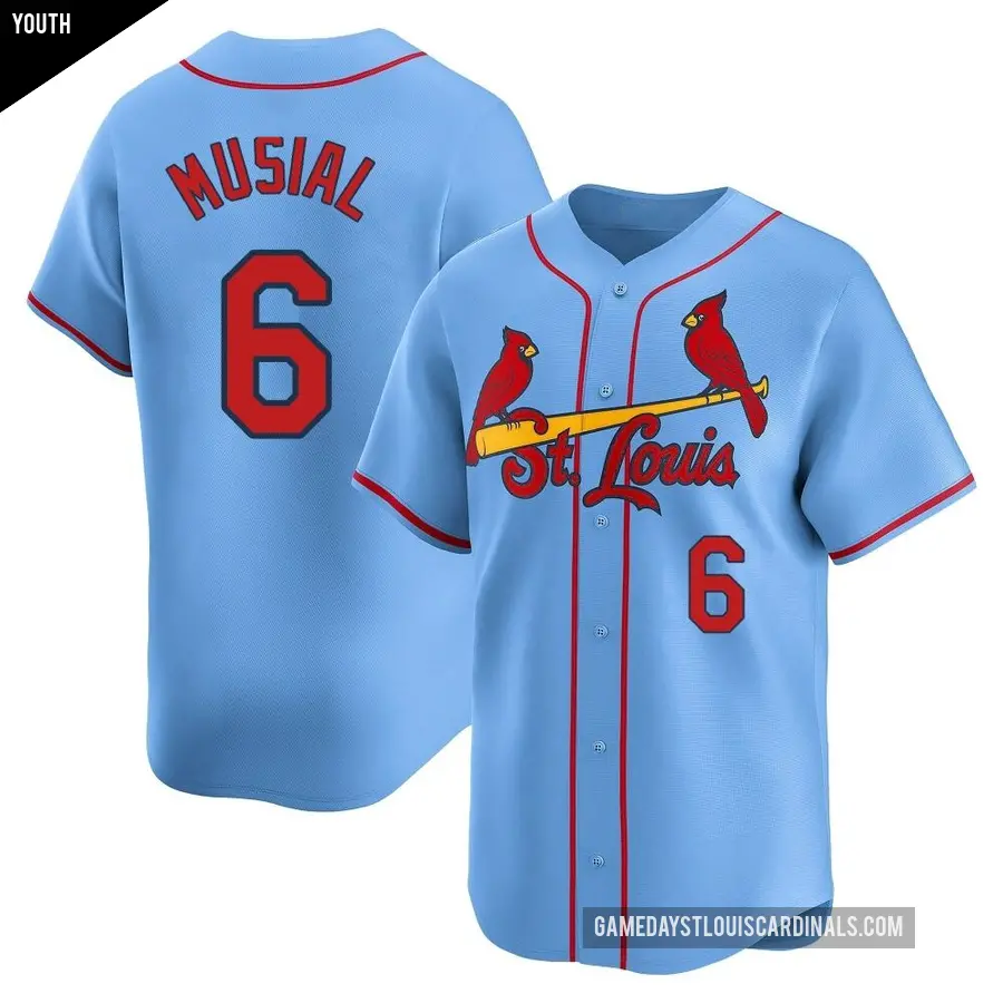 Youth St. Louis Cardinals ＃6 Stan Musial Limited Light Blue Alternate Jersey